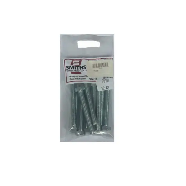 M8 X 60MM BZP HEX HEAD SET SCREWS 10 PACK - Image 2
